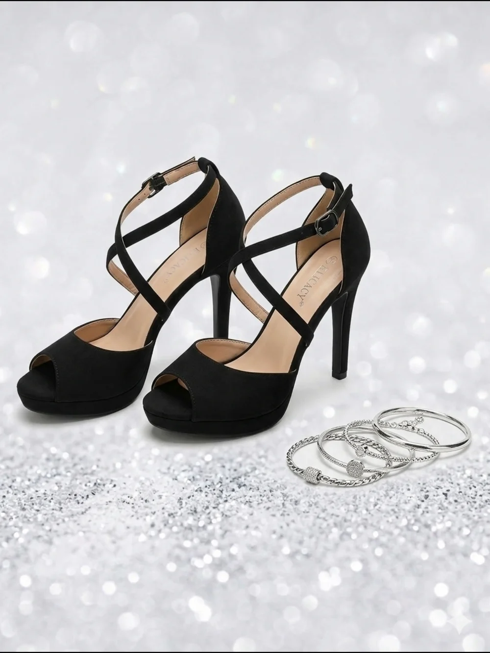 NEW Black Strappy Peep-Toe High Heels